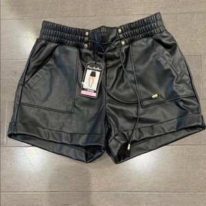 Ci Sono Black Faux Leather Shorts with gold hardware. NWT